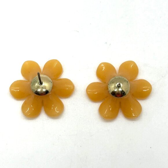 Peach Flower Earrings Acrylic Studs With Pearl Center Plastic Lightweight - Picture 4 of 12